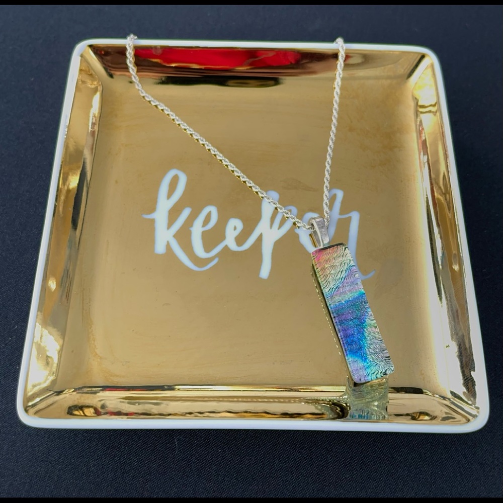 Fused Dichroic Glass Rainbow Pendant with Ripple Effect 🌈